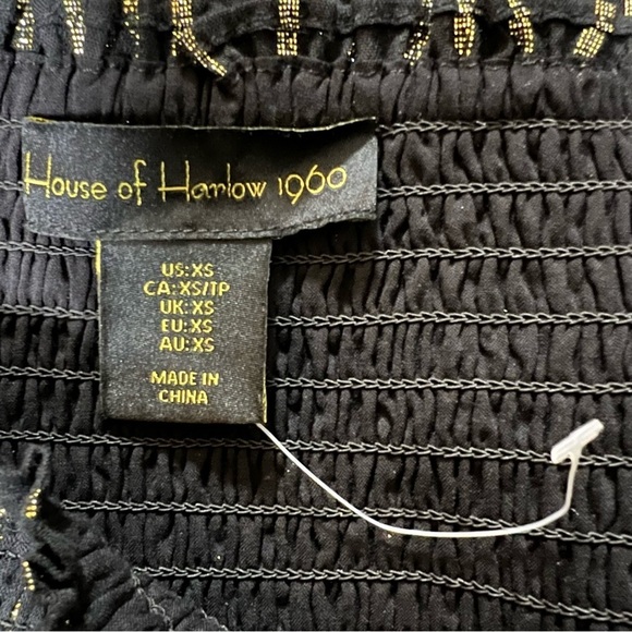 HOUSE OF HARLOW 1960 Tiered Ruffle Mini Dress Tie Shoulder Back Gold Size XS - Picture 8 of 10